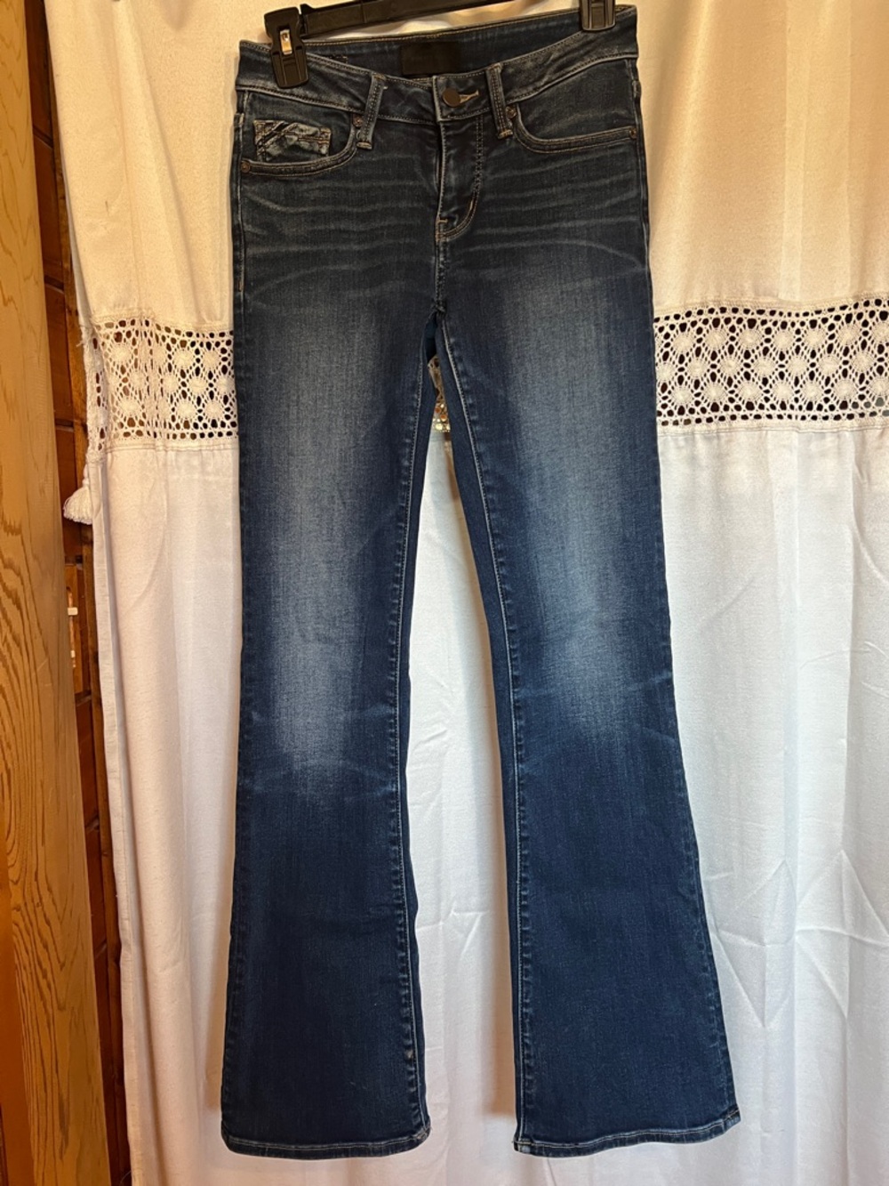 Buckle Dark Blue Flare Jeans - Classic Mid-Rise